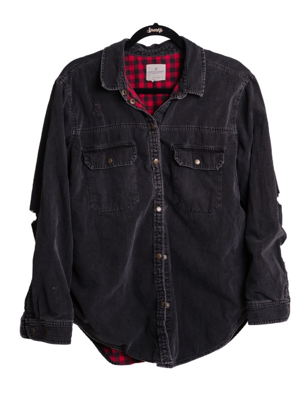 American Eagle oversized fit L  with flannel check lining and distressed outer l